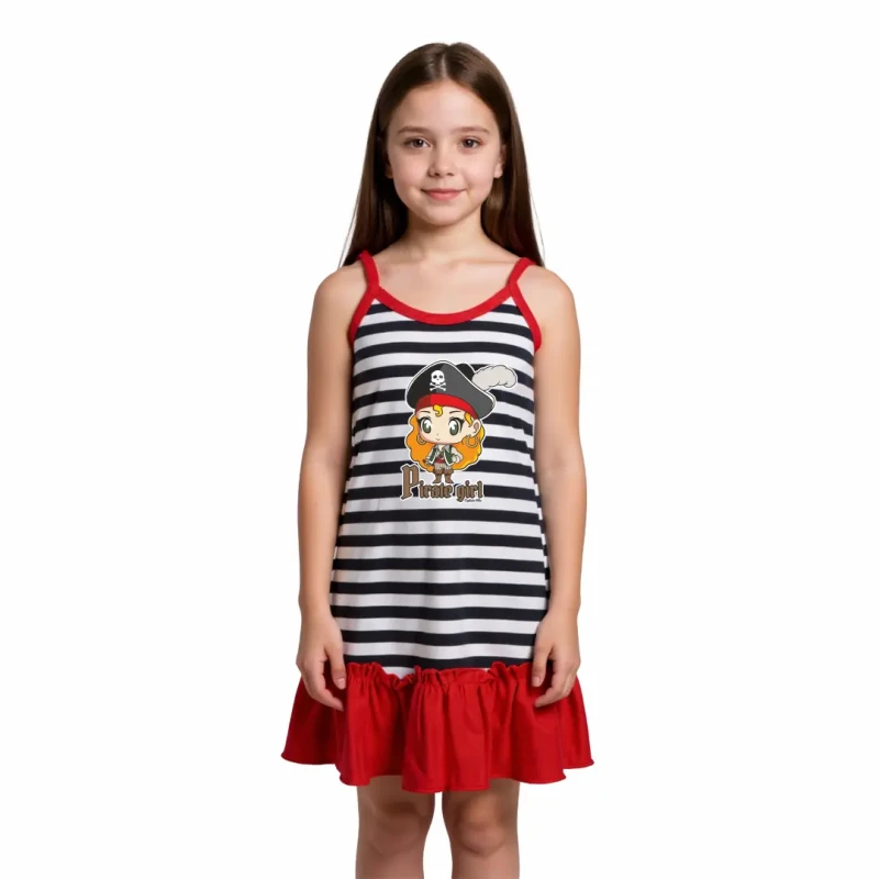 Sukienka dziewczęca marynarska w paski z piratką czerwona Captain Mike