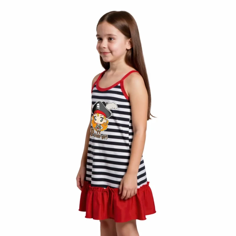 Sukienka dziewczęca marynarska w paski z piratką czerwona Captain Mike