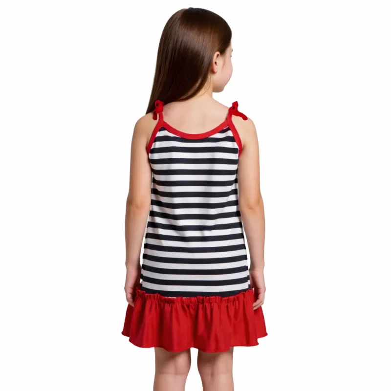 Sukienka dziewczęca marynarska w paski z piratką czerwona Captain Mike