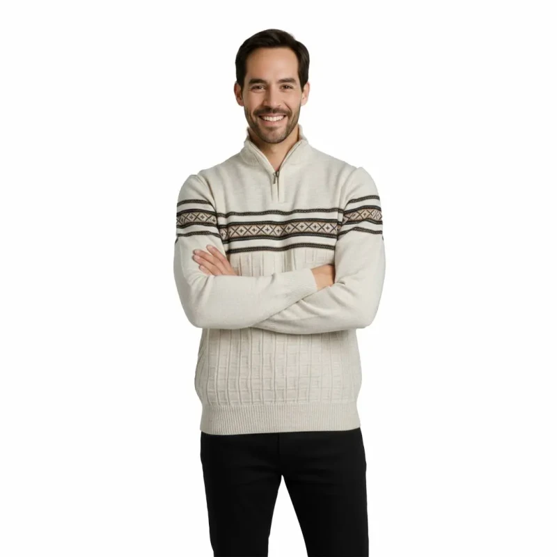 Sweter męski z zamkiem półgolf akryl wzór norweski skandynawski  Captain Mike