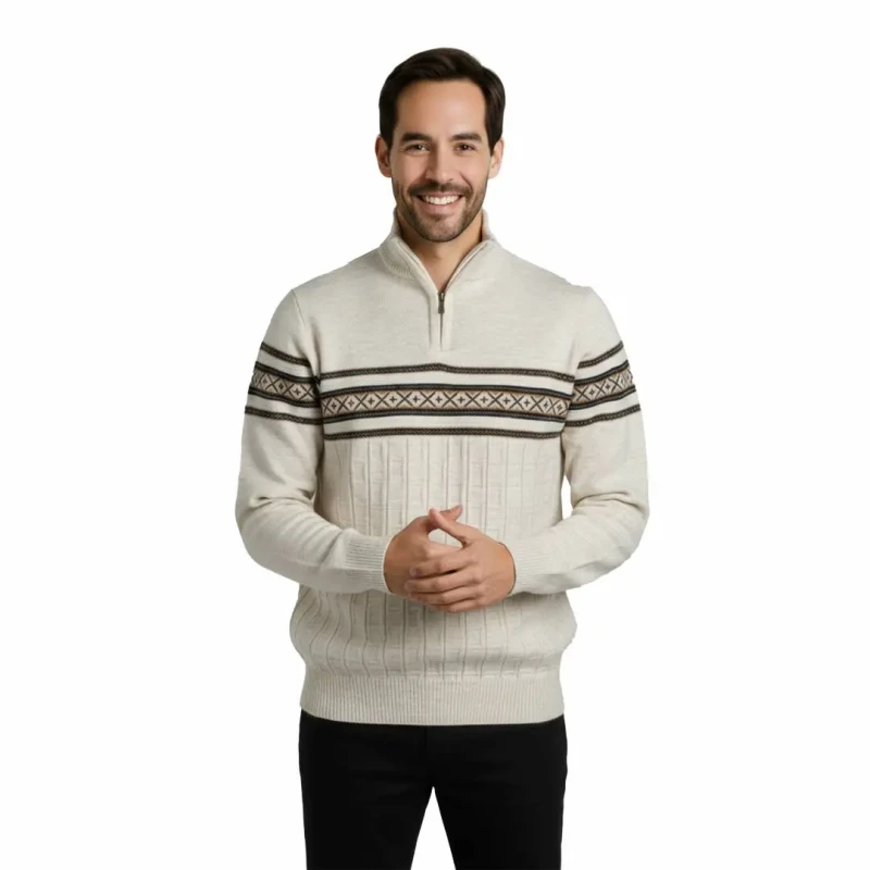 Sweter męski z zamkiem półgolf akryl wzór norweski skandynawski  Captain Mike