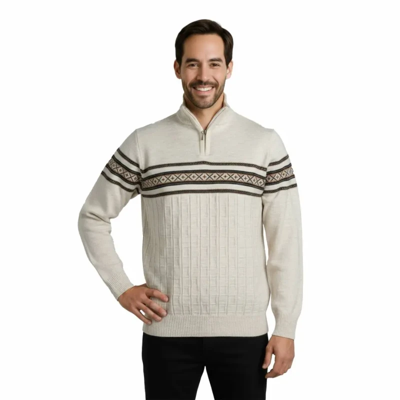 Sweter męski z zamkiem półgolf akryl wzór norweski skandynawski  Captain Mike