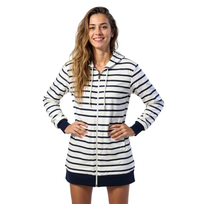 Bluza tunika rozpinana marynistyczna biała w granatowe paski Captain Mike 