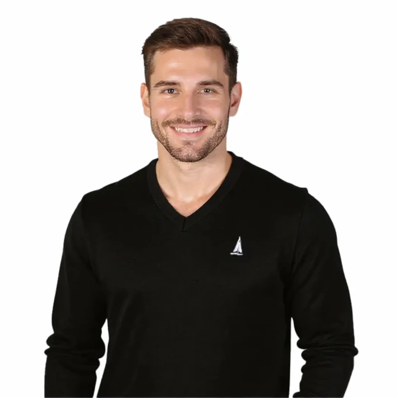 Sweter męski w serek klasyczny czarny Captain Mike