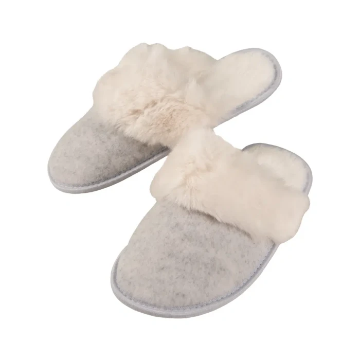 Kapcie damskie ocieplane z futerkiem wsuwane szare Captain Mike