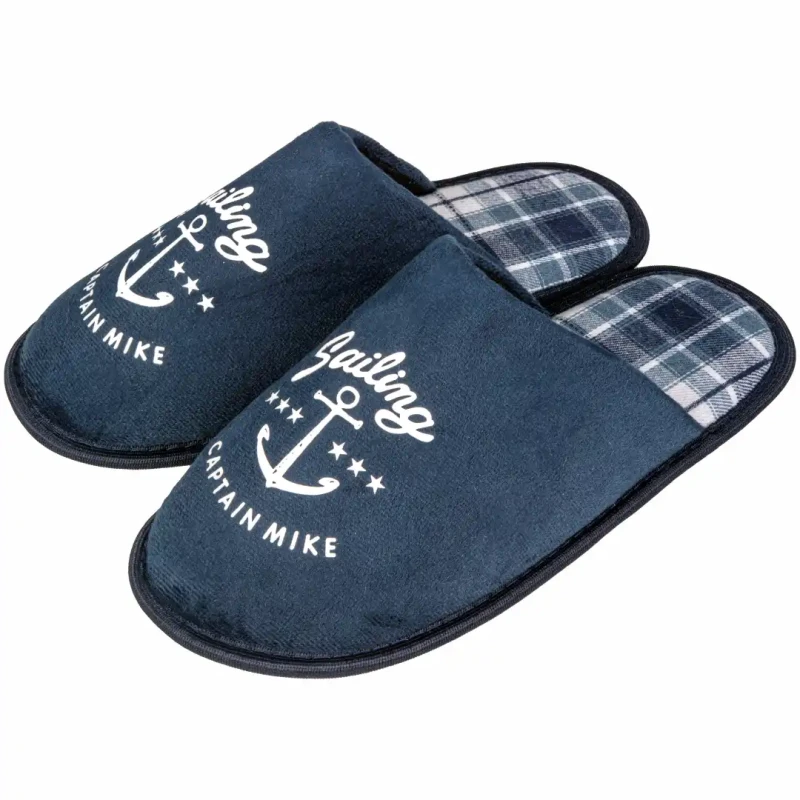 Męskie kapcie laczki pantofle granatowe SAILING z kotwicą Captain Mike