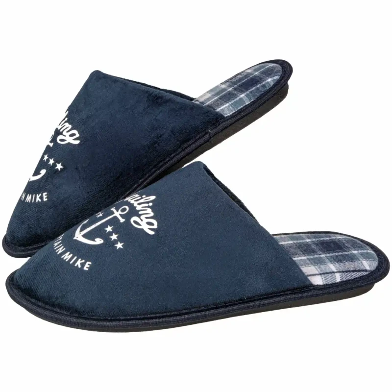 Męskie kapcie laczki pantofle granatowe SAILING z kotwicą Captain Mike