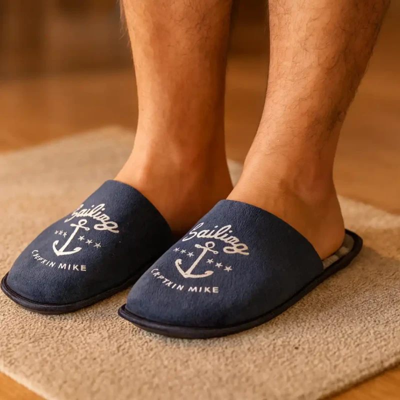 Męskie kapcie laczki pantofle granatowe SAILING z kotwicą Captain Mike