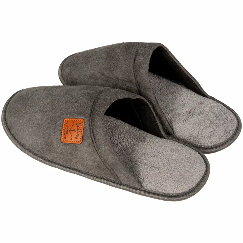 Męskie kapcie laczki pantofle szare z naszywką SAILING Captain Mike