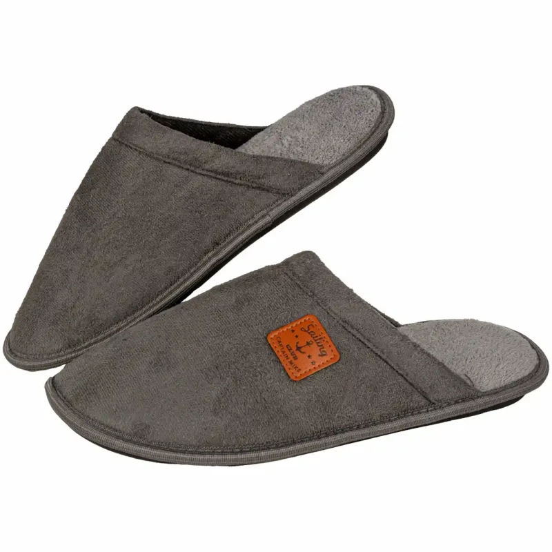 Męskie kapcie laczki pantofle szare z naszywką SAILING Captain Mike