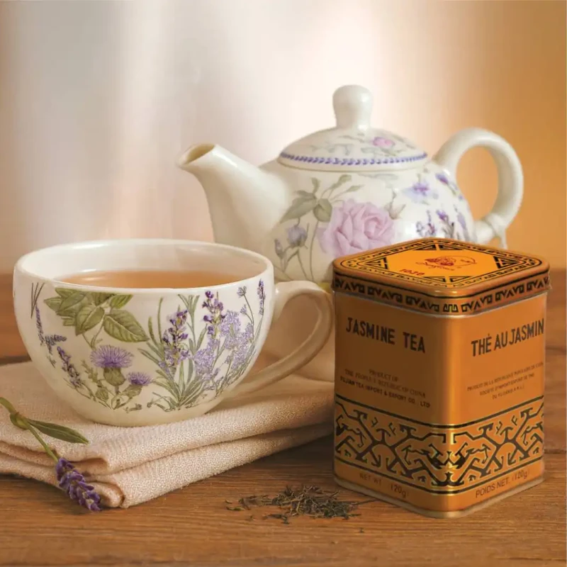 Zestaw prezentowy – porcelanowy czajniczek z filiżanką + herbata jaśminowa