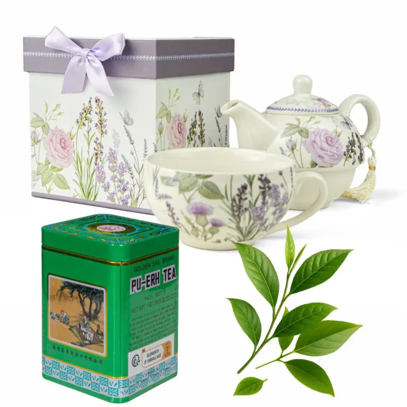 Zestaw prezentowy – porcelanowy czajniczek z filiżanką + herbata Pu-Erh