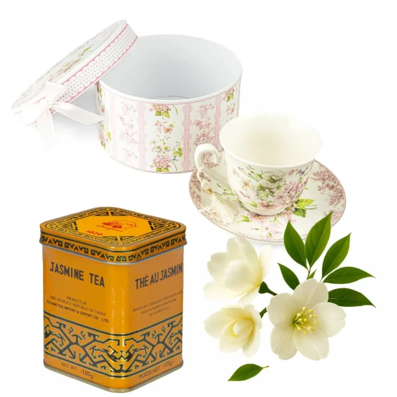 Zestaw prezentowy – porcelanowa filiżanka + herbata jaśminowa