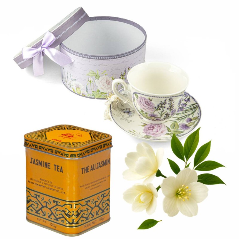 Zestaw prezentowy – porcelanowa filiżanka + herbata jaśminowa
