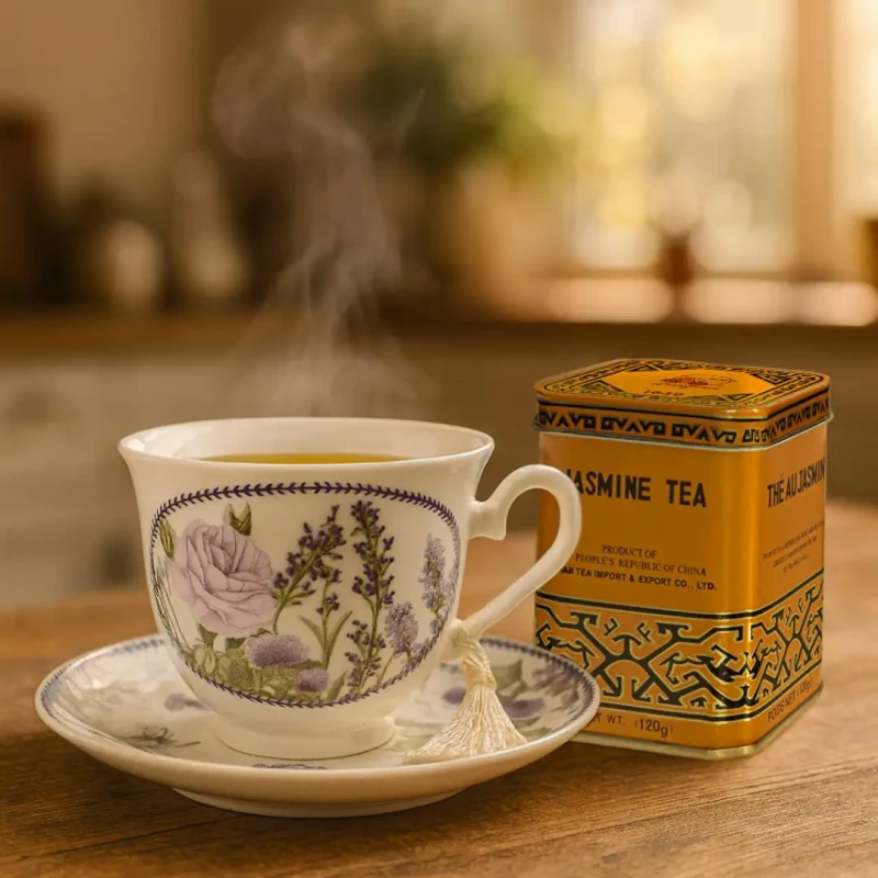 Zestaw prezentowy – porcelanowa filiżanka + herbata jaśminowa
