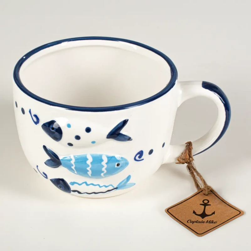 Kubek marynistyczny z uchwytem wypukłe ryby, prezent Captain Mike 400 ml