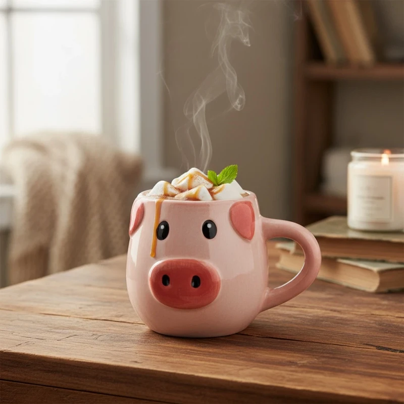 Kubek w Kształcie Świnki Ceramiczny Kubek Zwierzątko Captain Mike 420 ml