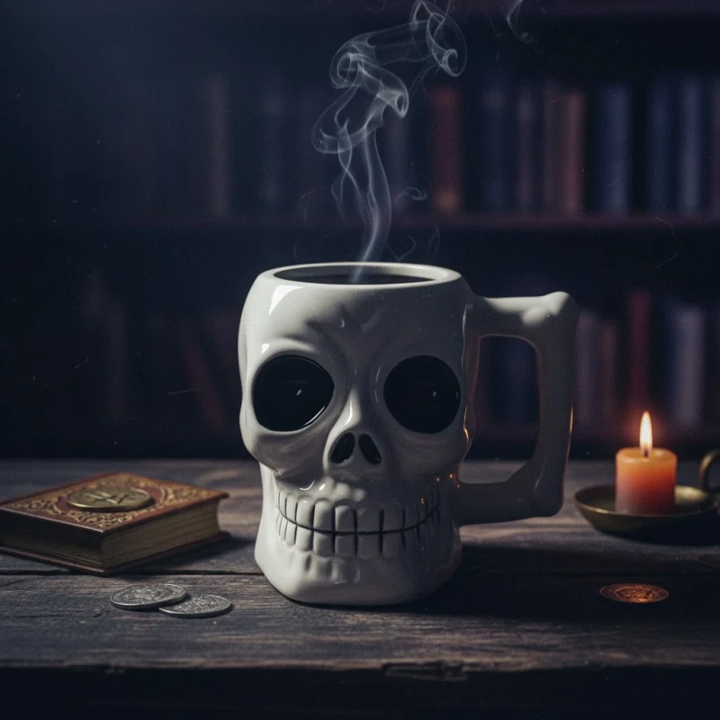Kubek czaszka z uchwytem w kształcie kości, prezent Captain Mike 450 ml