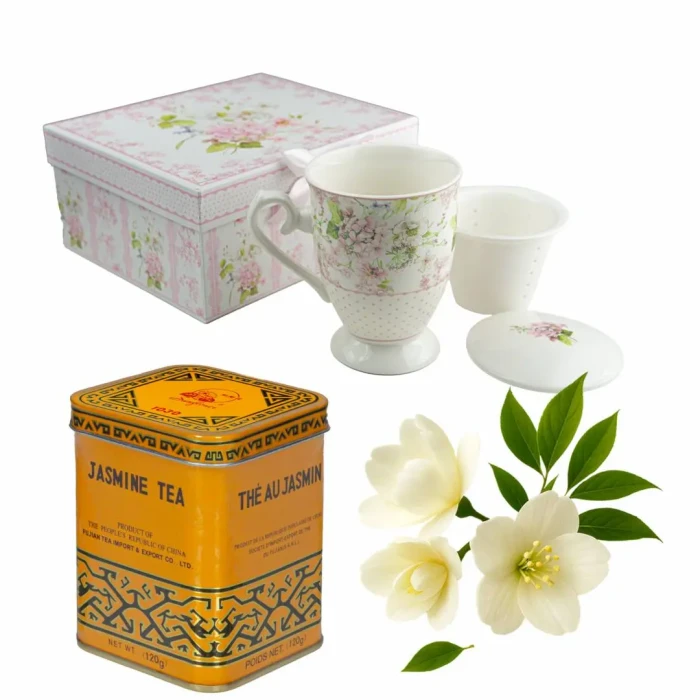 Zestaw prezentowy – porcelanowy kubek + herbata jaśminowa