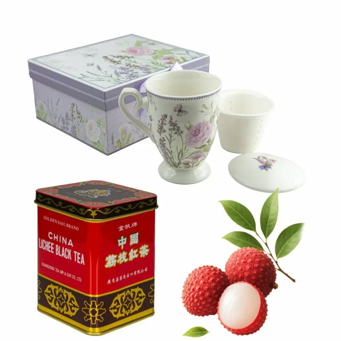 Zestaw prezentowy – porcelanowy kubek + herbata czarna z liczi