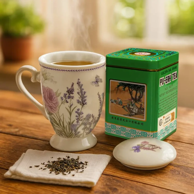 Zestaw prezentowy – porcelanowy kubek + herbata Pu-Erh