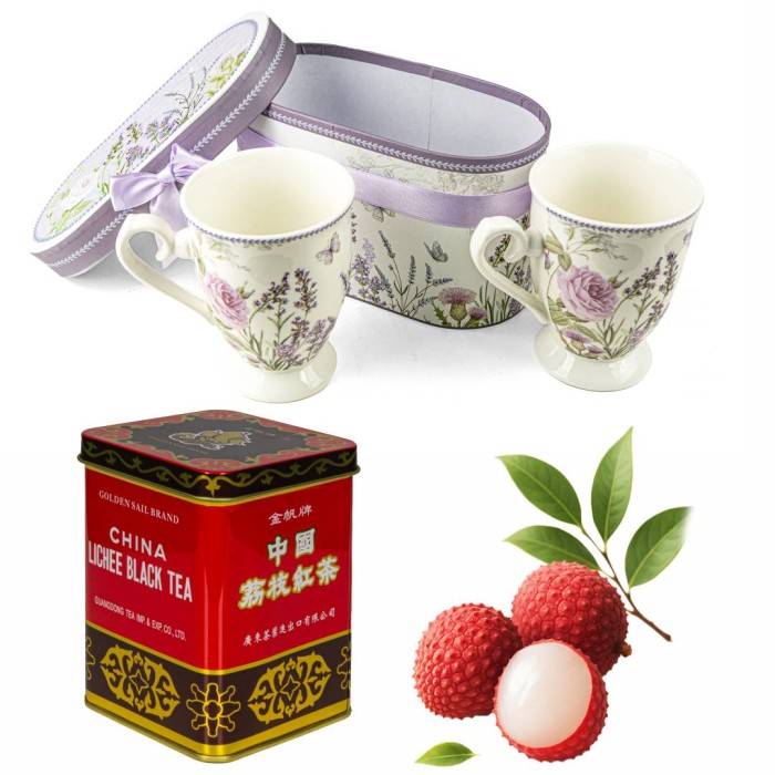 Zestaw prezentowy – 2 porcelanowe kubki + herbata czarna z liczi