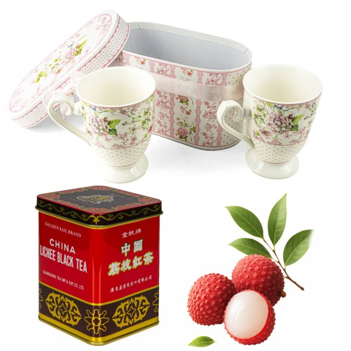 Zestaw prezentowy – 2 porcelanowe kubki + herbata czarna z liczi
