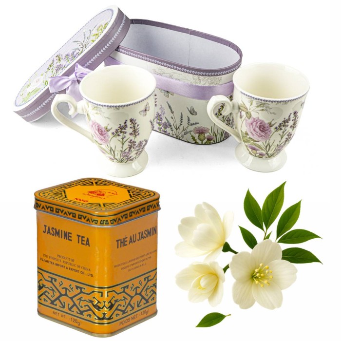 Zestaw prezentowy – 2 porcelanowe kubki + herbata jaśminowa