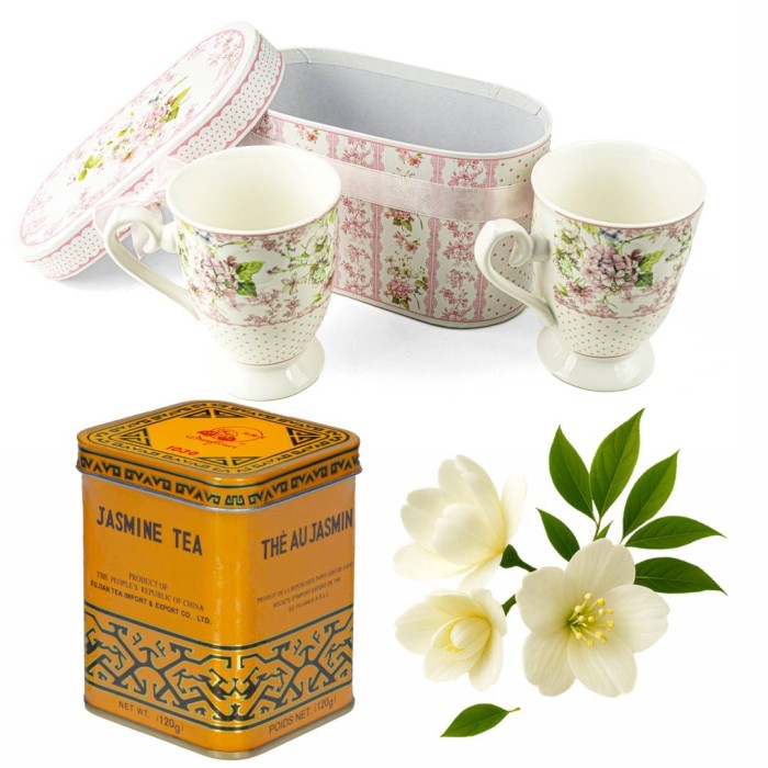 Zestaw prezentowy – 2 porcelanowe kubki + herbata jaśminowa
