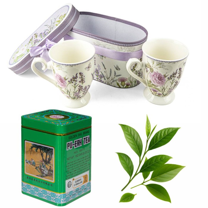 Zestaw prezentowy – 2 porcelanowe kubki + herbata Pu-Erh