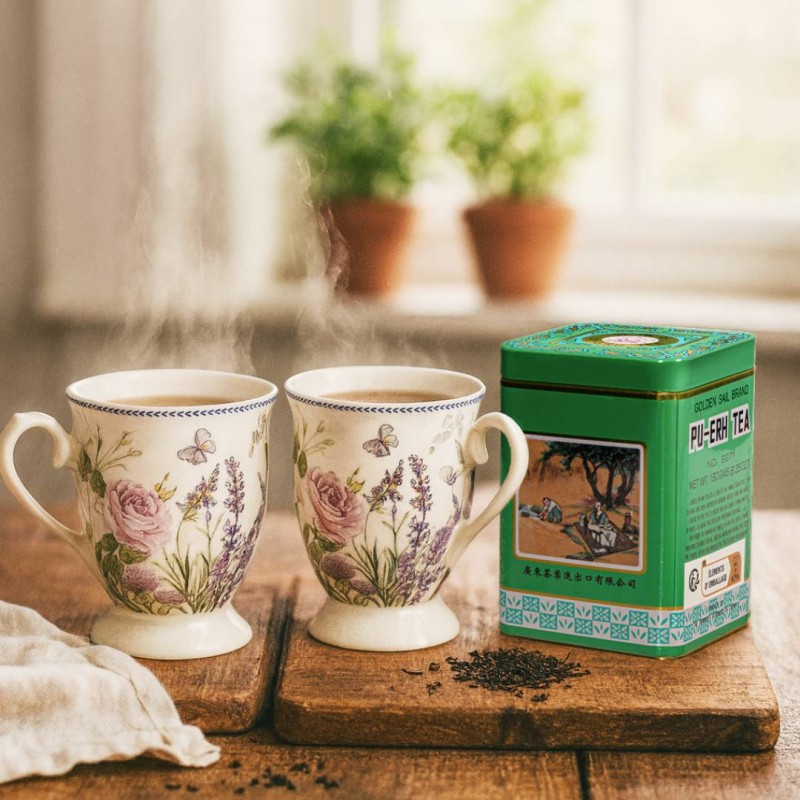 Zestaw prezentowy – 2 porcelanowe kubki + herbata Pu-Erh