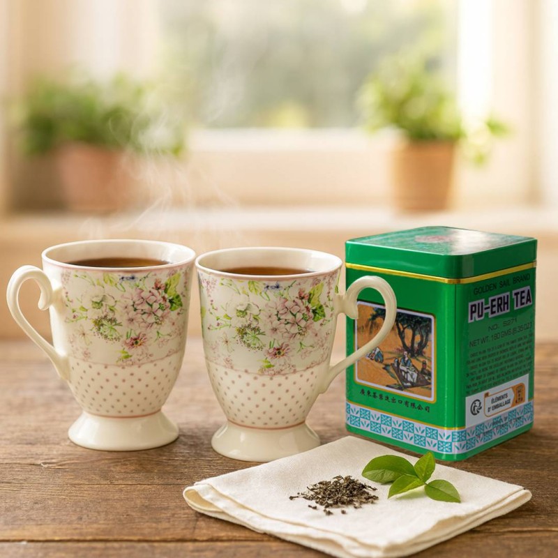 Zestaw prezentowy – 2 porcelanowe kubki + herbata Pu-Erh