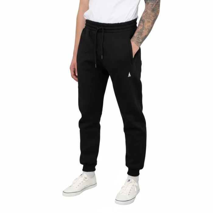 Spodnie dresowe męskie ocieplane czarne ze ściągaczami Captain Mike