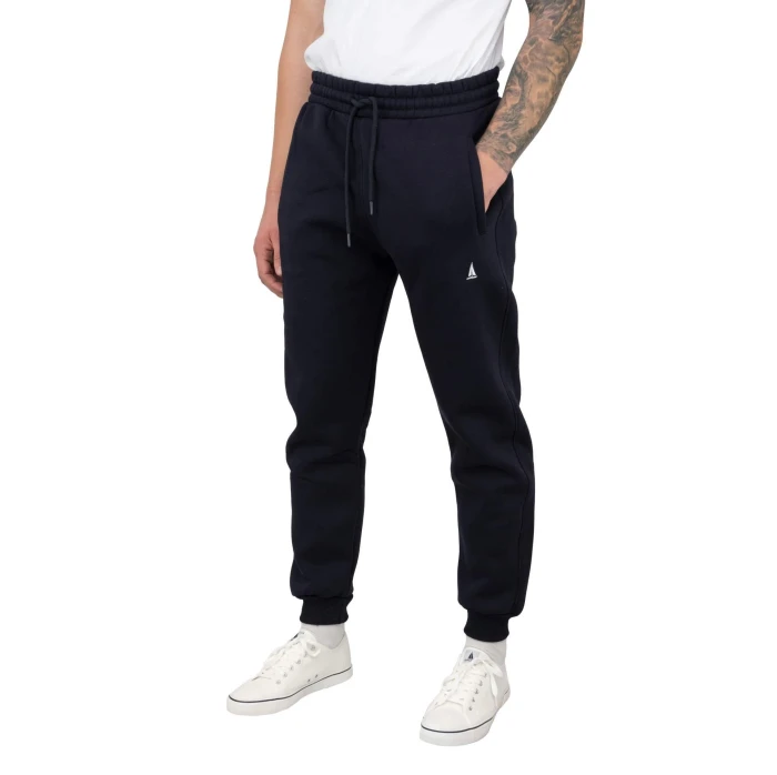 Spodnie dresowe męskie ocieplane granatowe ze ściągaczami Captain Mike 