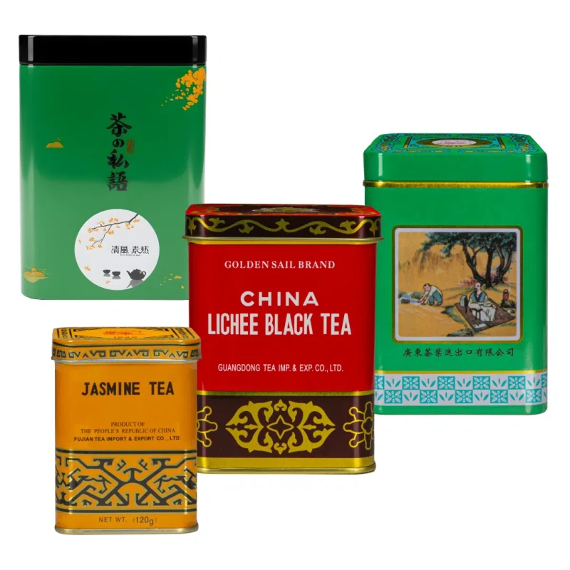 Zestaw Herbat w Ozdobnych Puszkach (Pu-erh, Czarna Lichee, Jaśminowa, Oolong Golden)
