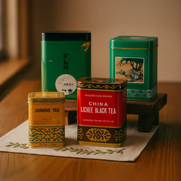 Zestaw Herbat w Ozdobnych Puszkach (Pu-erh, Czarna Lichee, Jaśminowa, Oolong Golden)