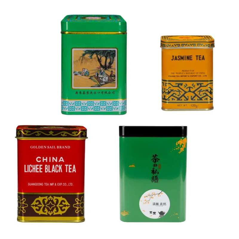 Zestaw Herbat w Ozdobnych Puszkach (Pu-erh, Czarna Lichee, Jaśminowa, Oolong Golden)