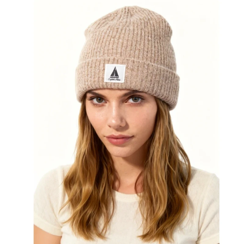Ciepła czapka zimowa beżowa beanie dzianinowa Captain Mike