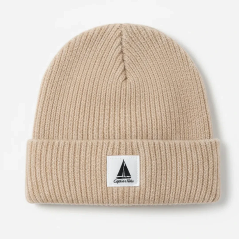Ciepła czapka zimowa beżowa beanie dzianinowa Captain Mike