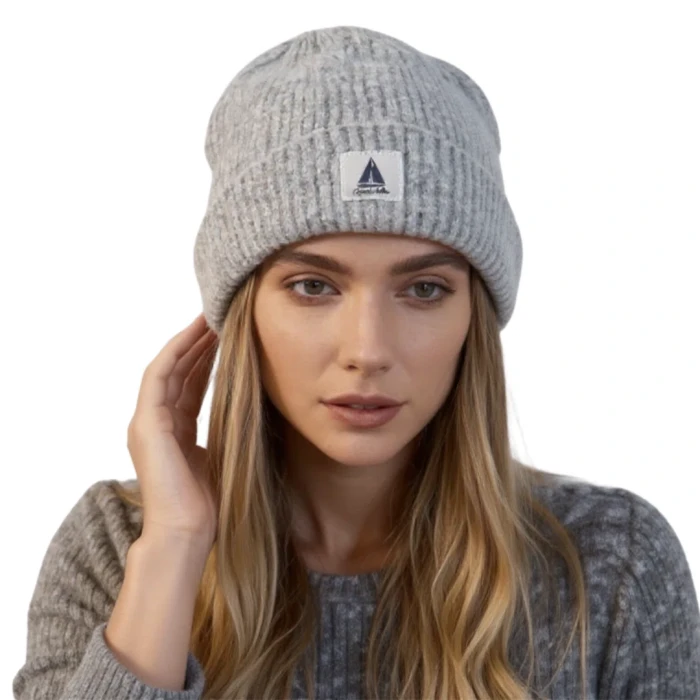 Ciepła czapka zimowa szara beanie dzianinowa Captain Mike