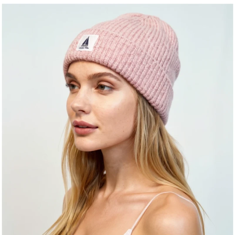 Ciepła czapka damska zimowa różowa beanie dzianinowa Captain Mike