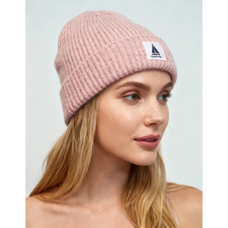 Ciepła czapka damska zimowa różowa beanie dzianinowa Captain Mike