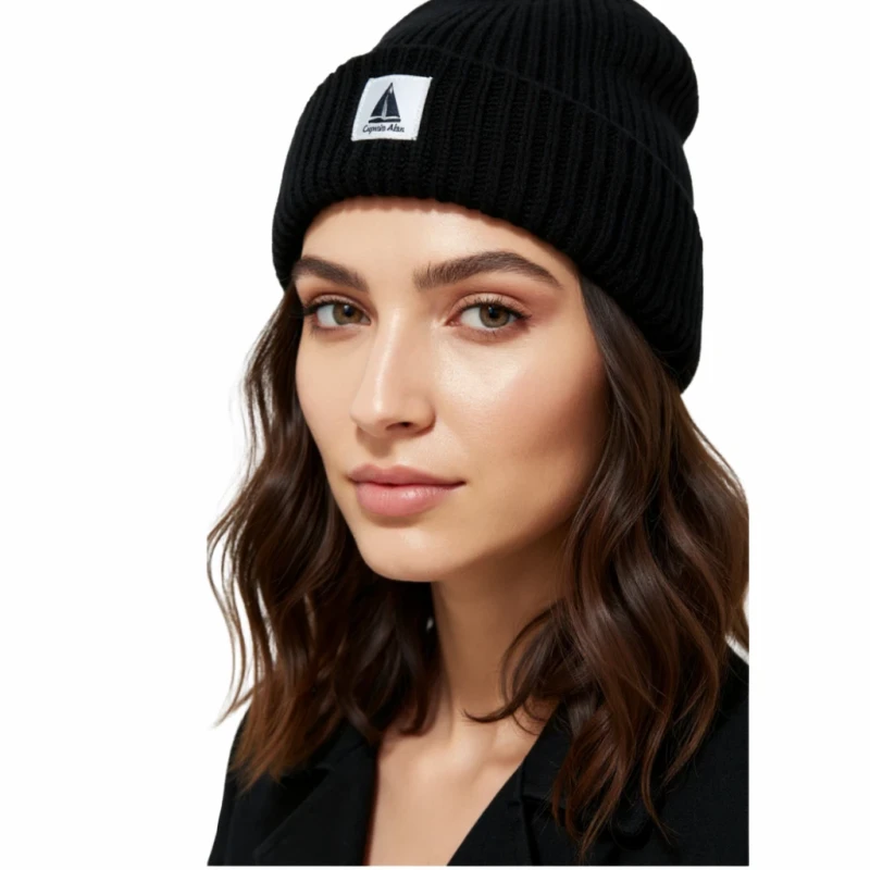 Ciepła czapka zimowa czarna beanie dzianinowa Captain Mike