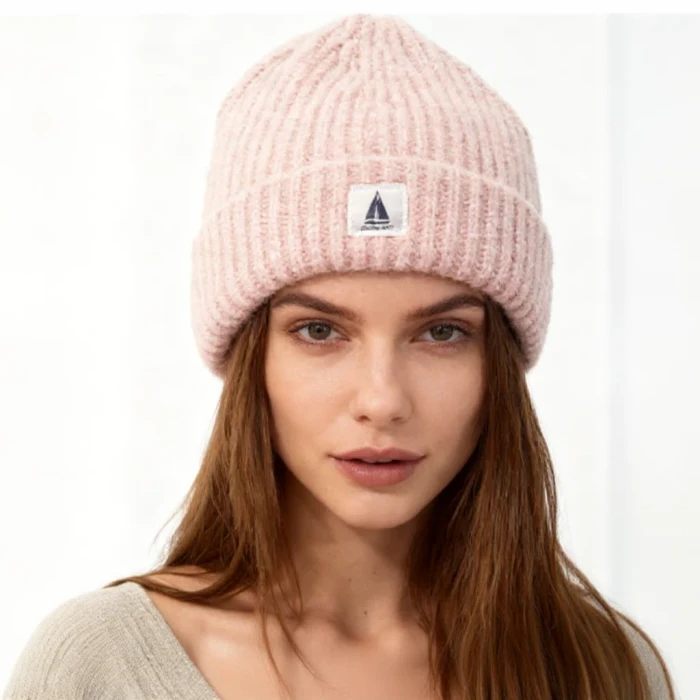 Ciepła czapka zimowa różowa damska beanie dzianinowa Captain Mike