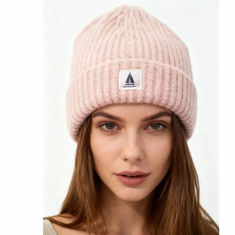 Ciepła czapka zimowa różowa damska beanie dzianinowa Captain Mike