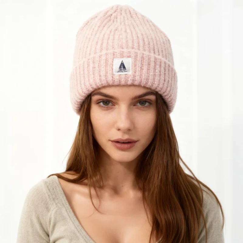 Ciepła czapka zimowa różowa damska beanie dzianinowa Captain Mike