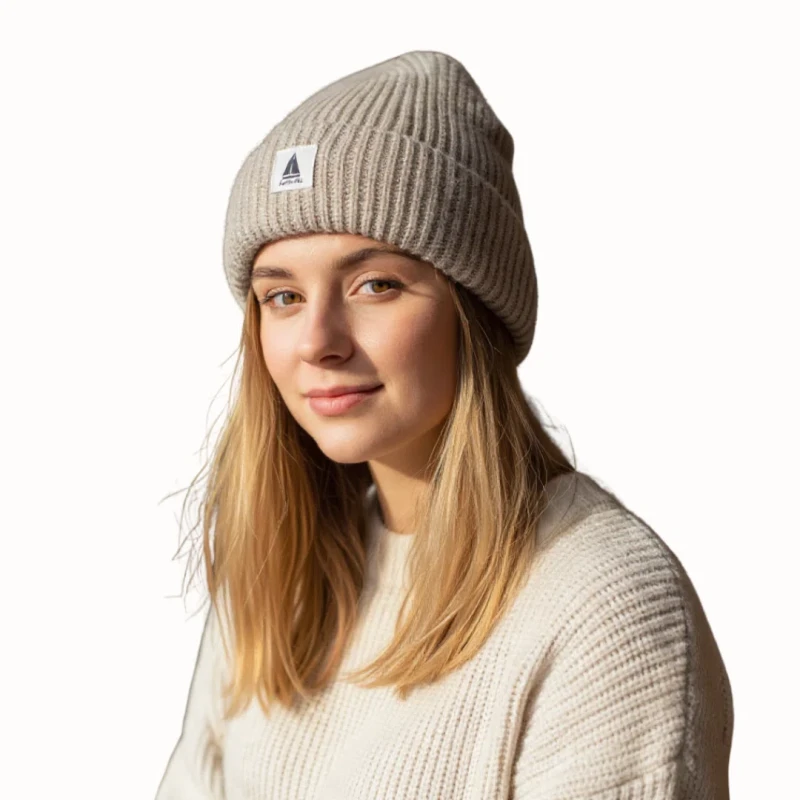 Ciepła czapka zimowa beżowa beanie dzianinowa Captain Mike