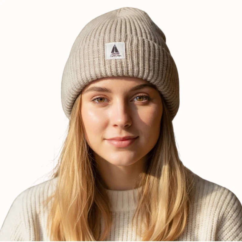 Ciepła czapka zimowa beżowa beanie dzianinowa Captain Mike