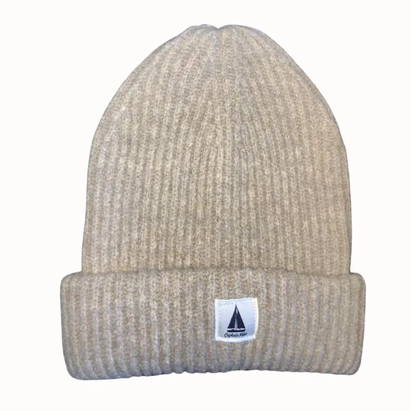 Ciepła czapka zimowa beżowa beanie dzianinowa Captain Mike