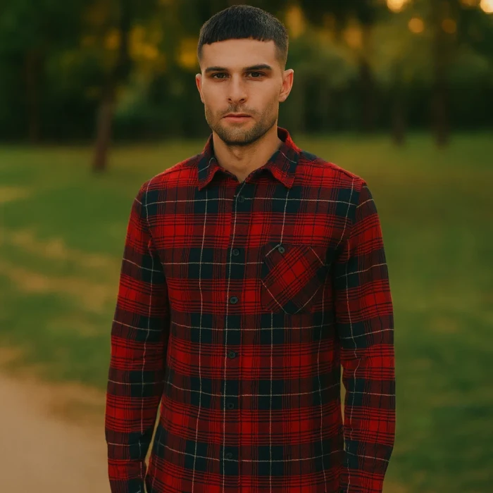 Koszula flanelowa w kratę męska czerwono-czarna Captain Mike 